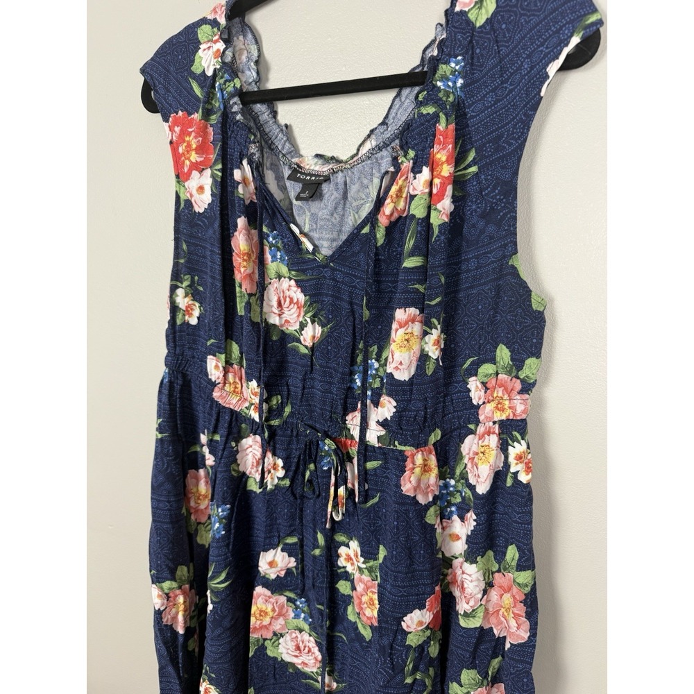 Torrid Floral Dress Navy Pink Fit Flare Plus Size 1X Boho Summer‎ V-Neck Casual - Picture 4 of 8